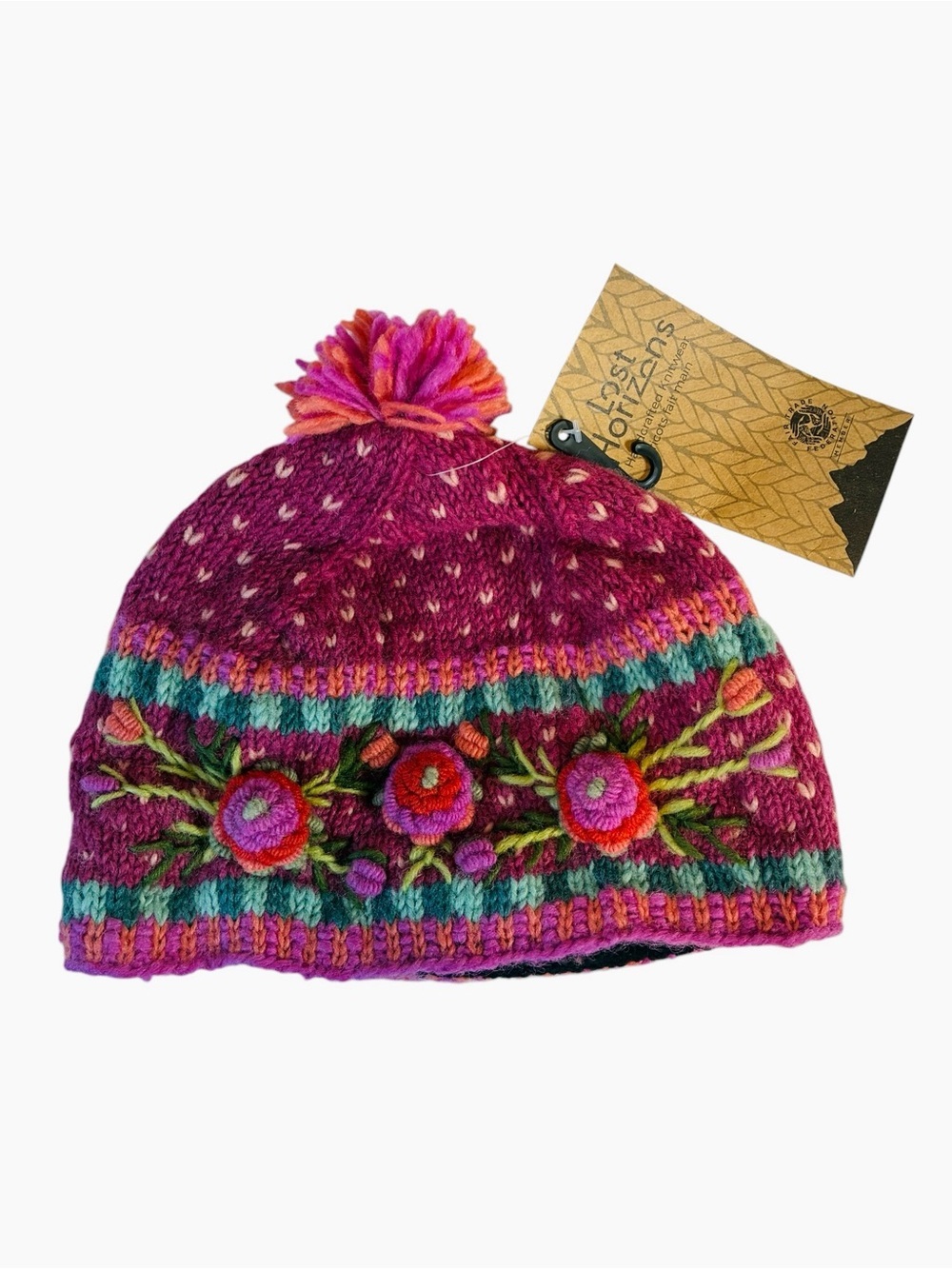 Lost Horizons handcrafted rosette wool beanie hat